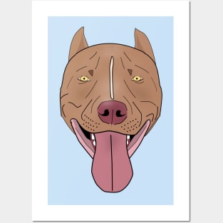 Smiling Red Nose Pit Bull with his Tongue Out - Line Art Posters and Art